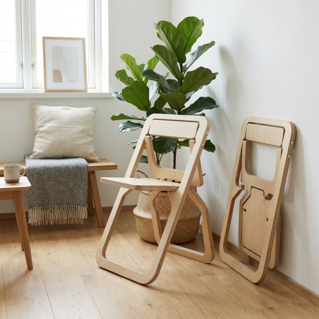 židle skládací z překližky ukázka jak se dají složit